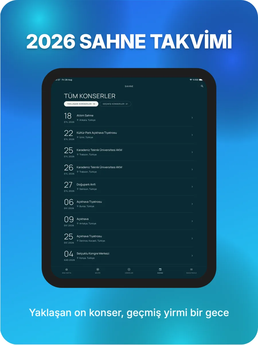 iPad’de 2026 sahne takvimi