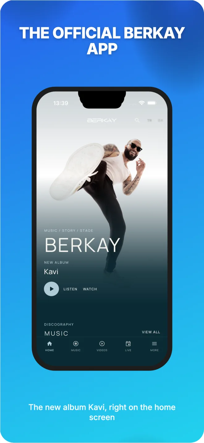 The Berkay app home screen — the new album Kavi