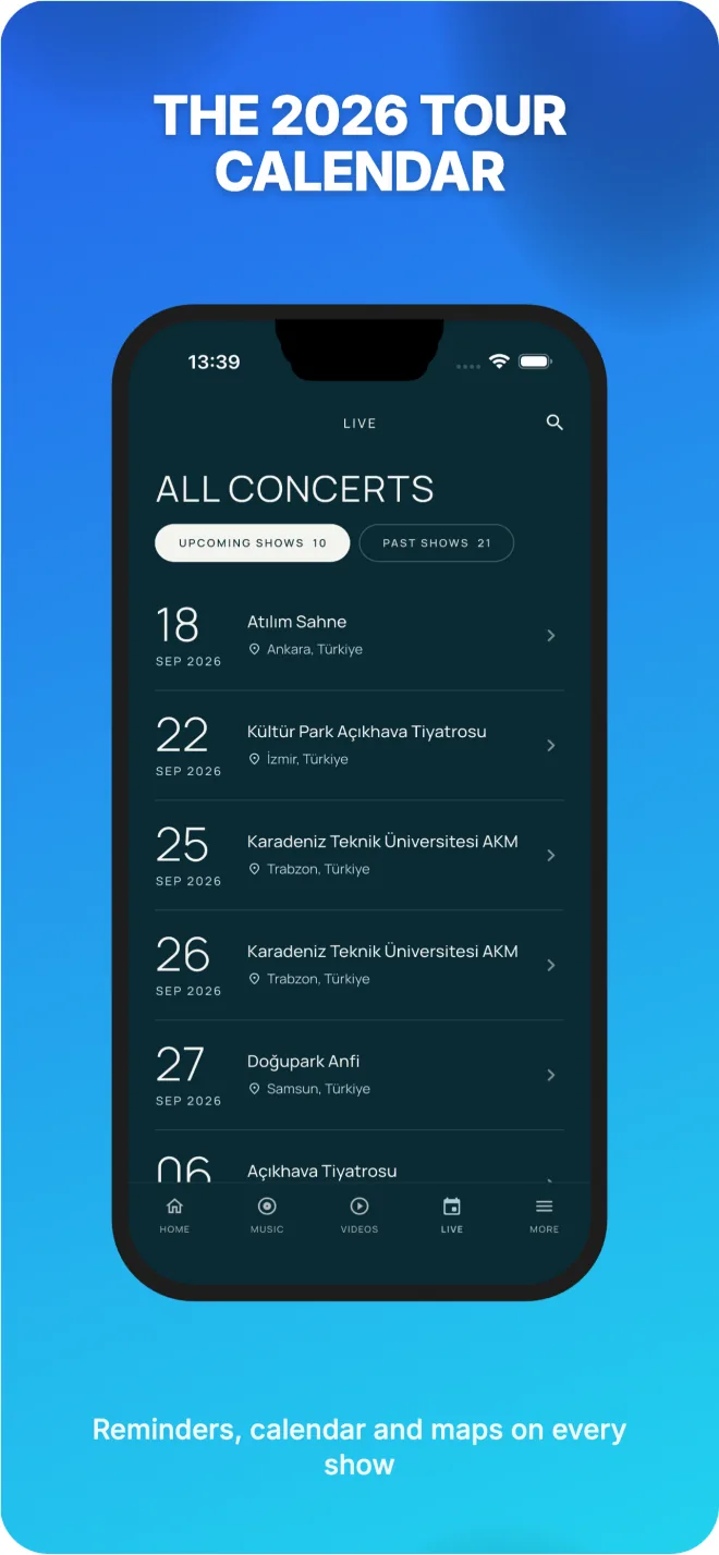 The 2026 tour calendar and show detail
